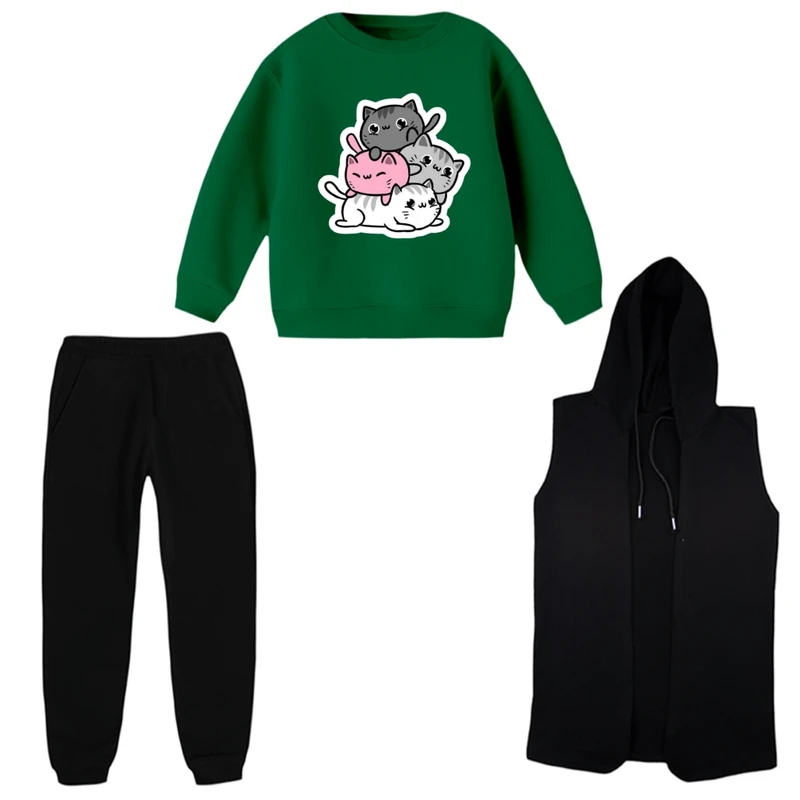 ست 3 تکه لباس راحتی بچگانه مدل گربه کد 03