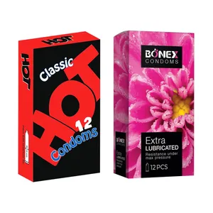 کاندوم بونکس مدل Extra Lubricated بسته 12 عددی به همراه کاندوم هات مدل Classic بسته 12 عددی