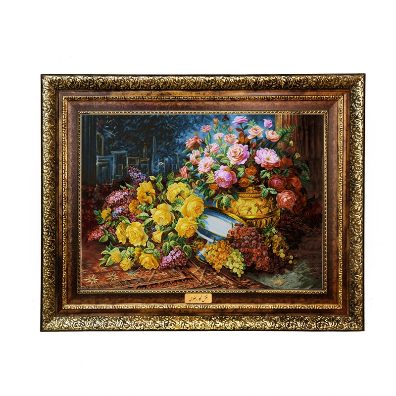 تابلو فرش ماشینی نقش نگار رضوی طرح گل کد 2165H