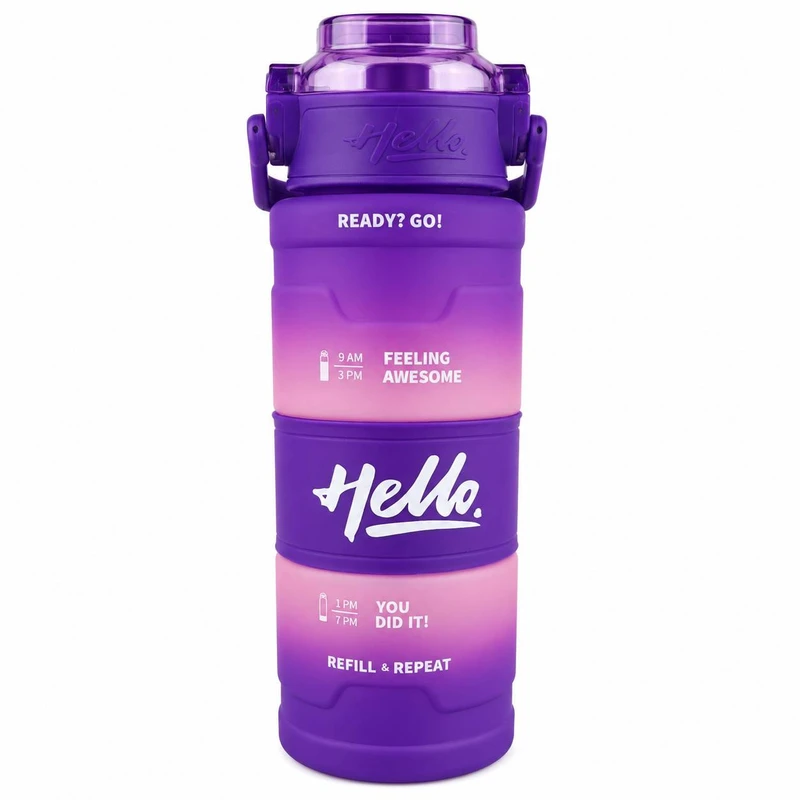 قمقمه مدل HELLO دور سیلیوکونی، با حجم 800 میلی‌لیتر و نی دار