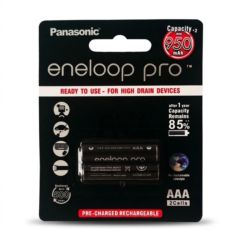 باتری نیم قلمی قابل شارژ تلفن بی سیم پاناسونیک مدل Eneloop Pro  بسته 2 عددی