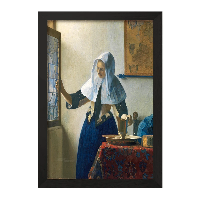 تابلو خندالو مدل نقاشی زن جوان با پارچ آب اثر یوهانس فرمیر کد F12432