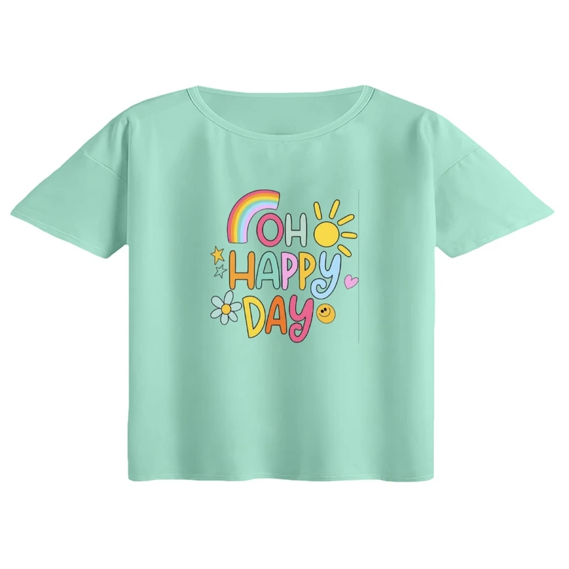 کراپ تی‌شرت آستین کوتاه زنانه مدل روز شاد