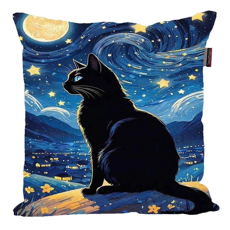 کوسن پاد آفرین مدل فانتزی طرح ونگوک شب های پرستاره گربه کد p1050