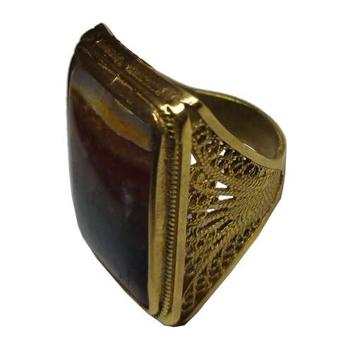 انگشتر مردانه مدل برنجی ملیله سنگ عقیق شجر اصل معدنی