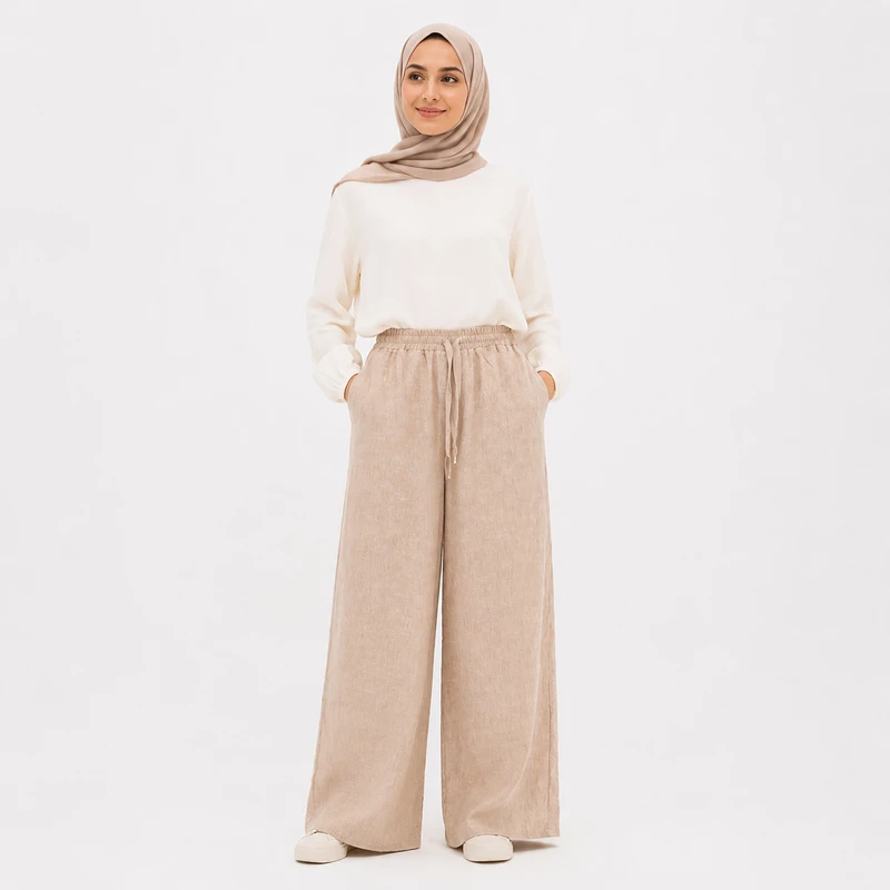 شلوار لینن فول بگ زنانه مدل16273
