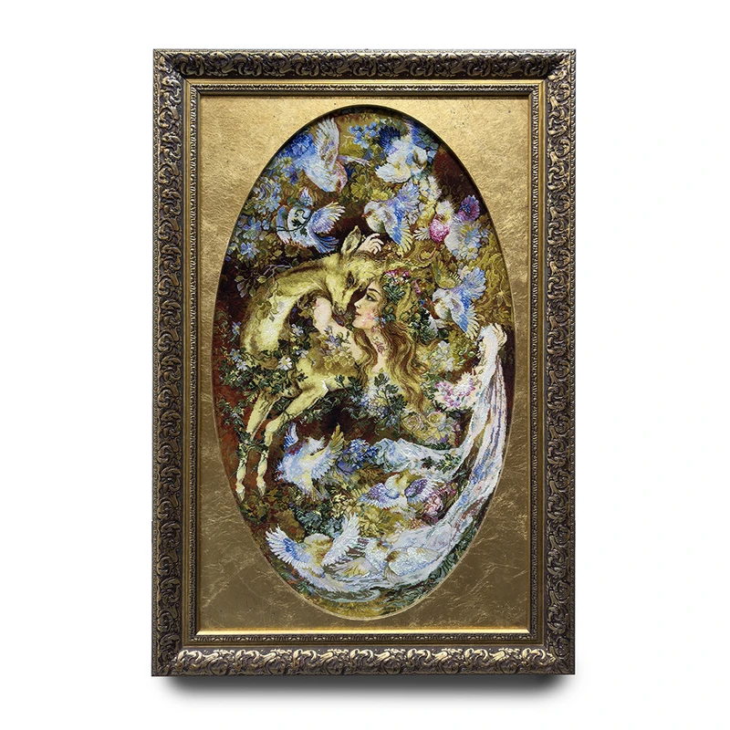 تابلو فرش دستباف طرح مینیاتور فرشچیان مدل نیاز نوازش کد 1900