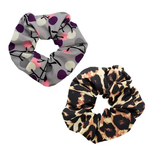 کش مو زنانه دلنار گالری مدل اسکرانچی شکوفه و پلنگی مجموعه 2 عددی