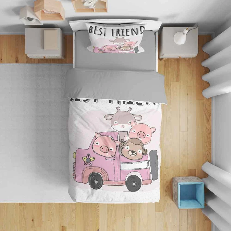 سرویس روتختی نوپه هوم مدل حیوانات ماشین سوار T5935 یک نفره 5 تکه