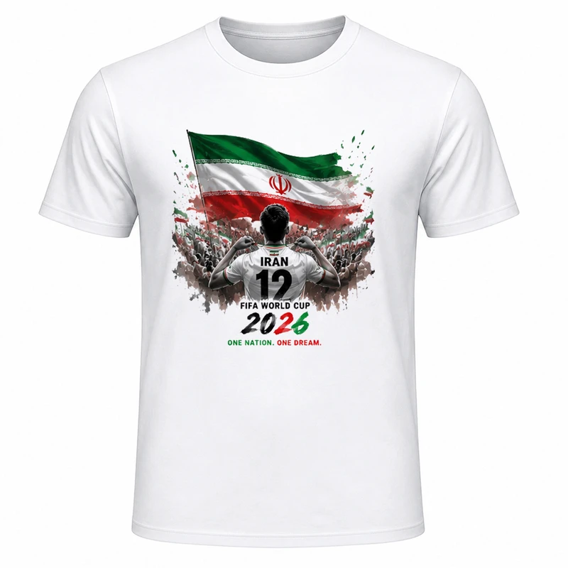 تی‌شرت آستین کوتاه یقه گرد مردانه مدل A27 طرح جام جهانی 2026 ایران