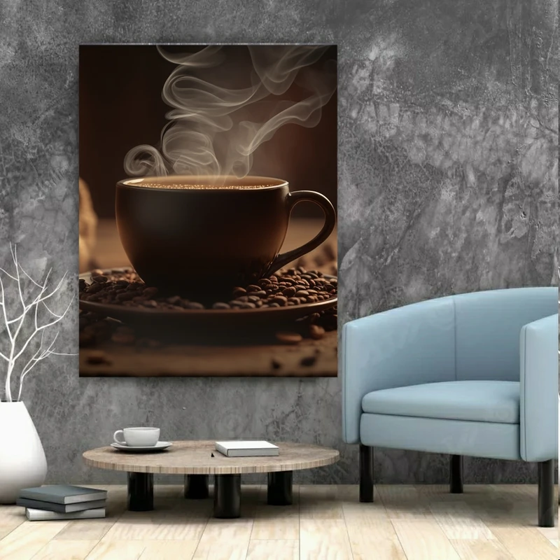 تابلو بوم طرح فنجان و دانه قهوه کد AR30482
