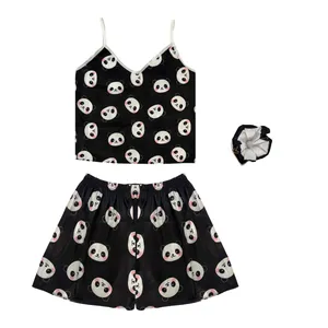 لباس خواب زنانه مدل ساتن پاندایی  همراه با کش مو