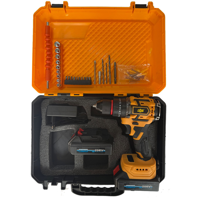 مجموعه 50 عددی دریل پیچ گوشتی چکشی شارژی 10 میلی متری 208 ولت جاب مدل JB-208 Twin ELBO