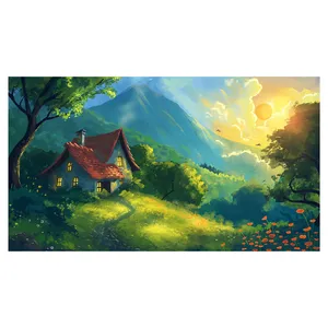 فرش پارچه‌ای مدل فرشینه طرح کلبه و طلوع خورشید کد AR3059179