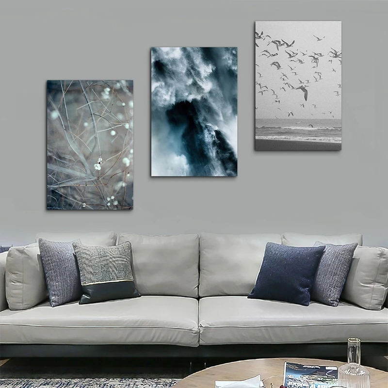 تابلو شاسی بکلیت طرح ساحل دریا و پرنده و گل مدل SH-1016 مجموعه 3 عددی