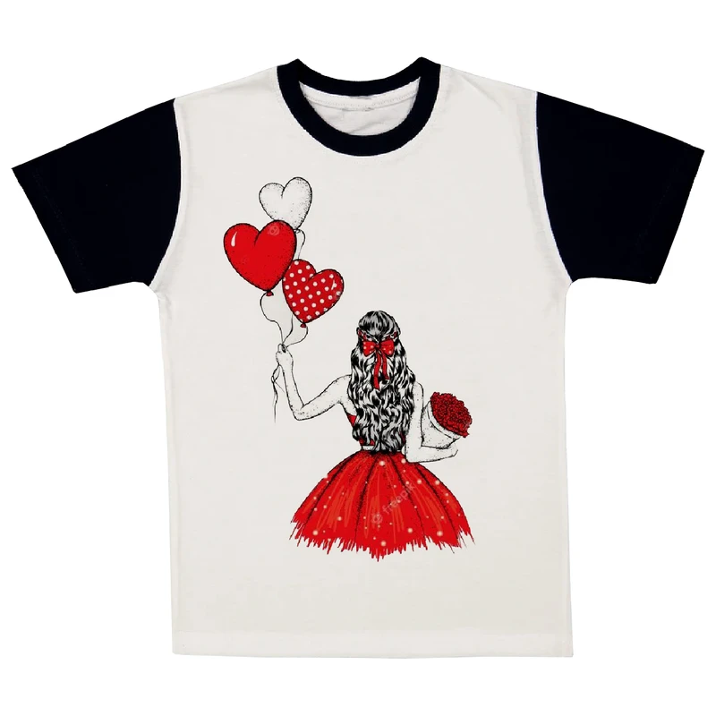 تی شرت آستین کوتاه دخترانه مدل دختر و بادکنک A15