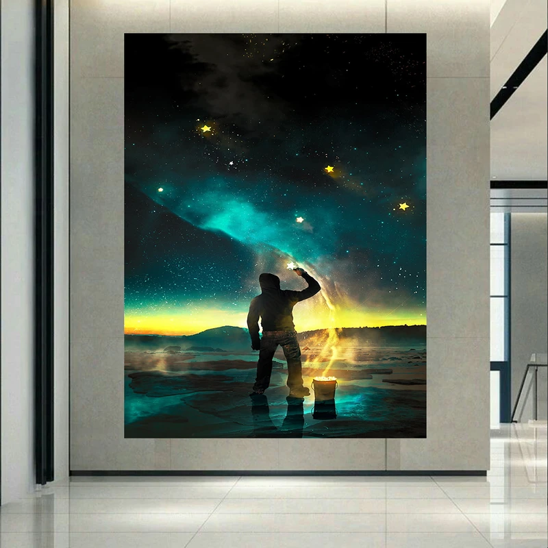 تابلو بوم طرح مخمل  کهکشان و ستارگان مدل falling stars کد AR3062225