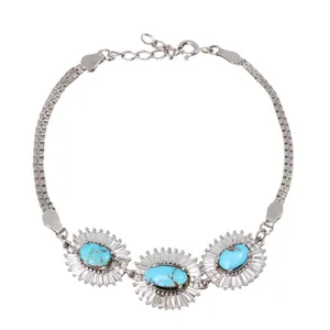 دستبند نقره زنانه بازرگانی میلادی مدل سنگ فیروزه کد DP_478