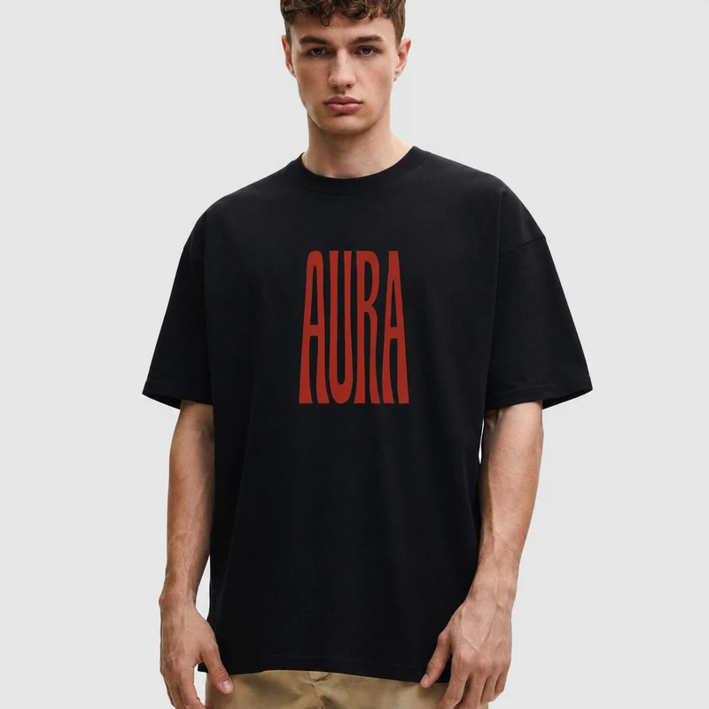 تی شرت مردانه پنبه دورو خطی مینیمال طرح AURA