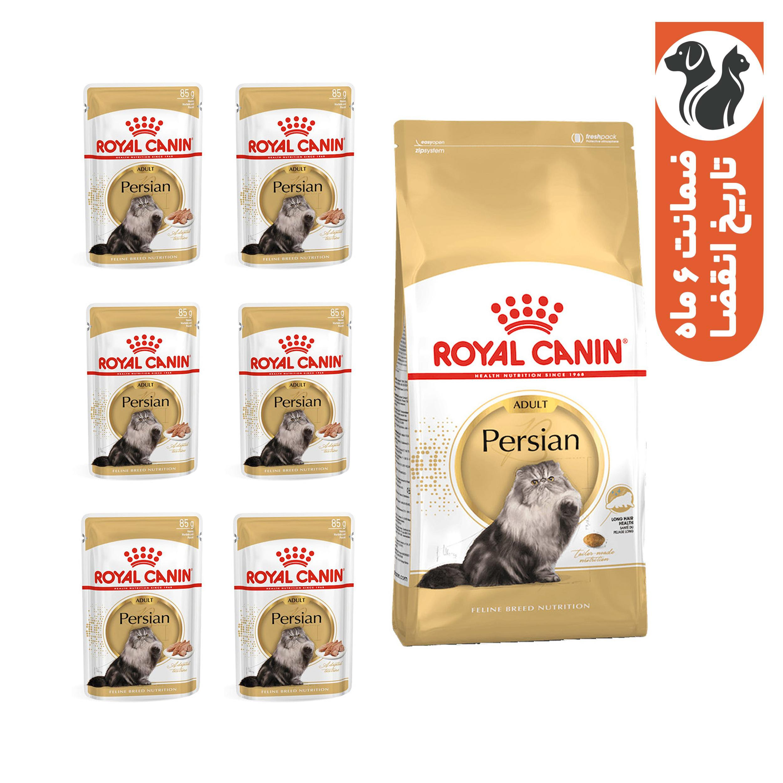 غذای خشک گربه رویال کنین مدل پرشین ادالت وزن 2500 گرم مجموعه 7 عددی به همراه پوچ گربه