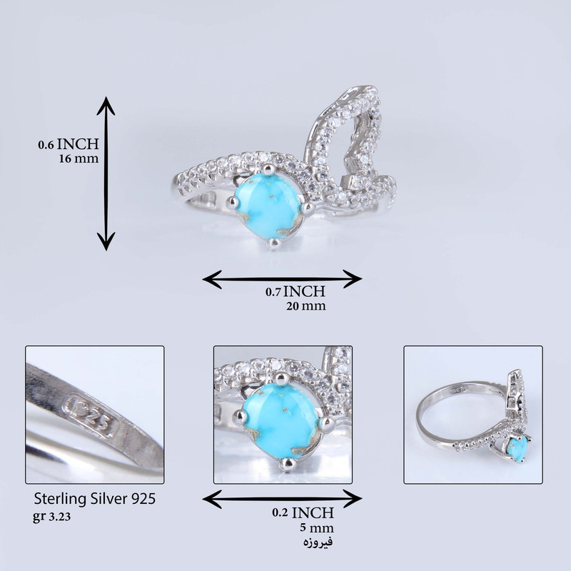 انگشتر نقره زنانه فیروزه قالب جواهری آبکاری رادیوم کد AWRH_2260