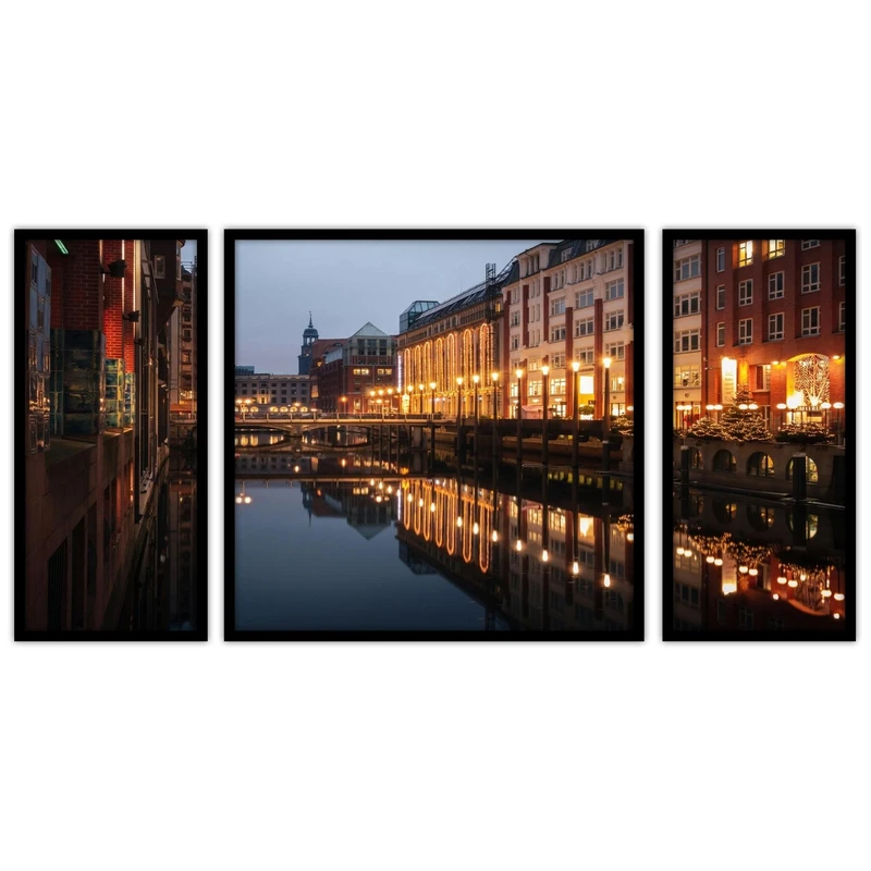 تابلو بکلیت طرح دکوراتیو و مدرن منظره شهری مدل B-bu3671 مجموعه 3 عددی