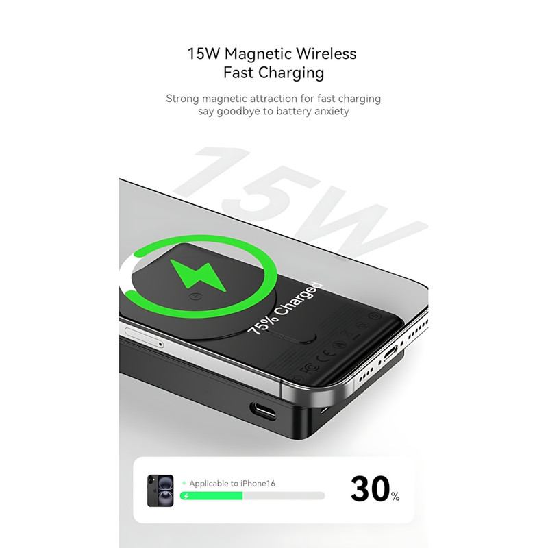 پاوربانک بی‌سیم 20 وات رسی مدل RPB-W37 ظرفیت 5000 میلی‌آمپرساعت به همراه کابل USB-C