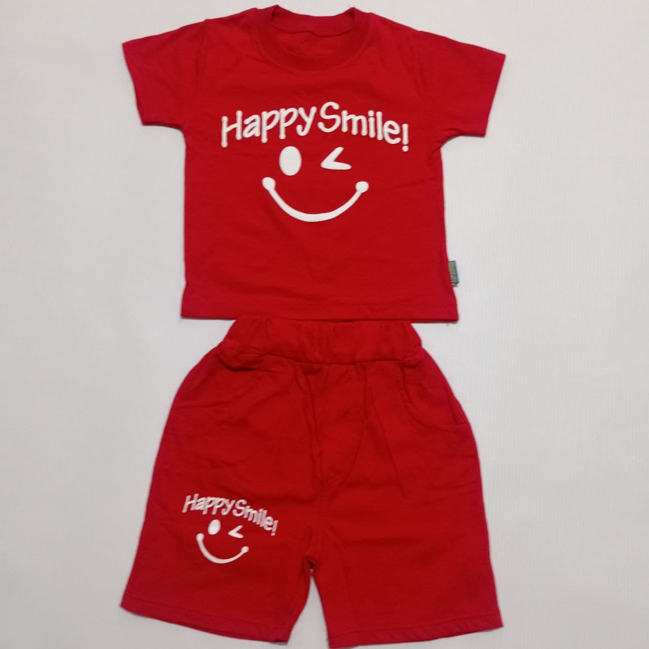 ست تیشرت و شلوارک بچگانه مدل Happy Smile رنگ قرمز