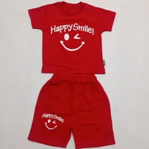 ست تیشرت و شلوارک بچگانه مدل Happy Smile رنگ قرمز