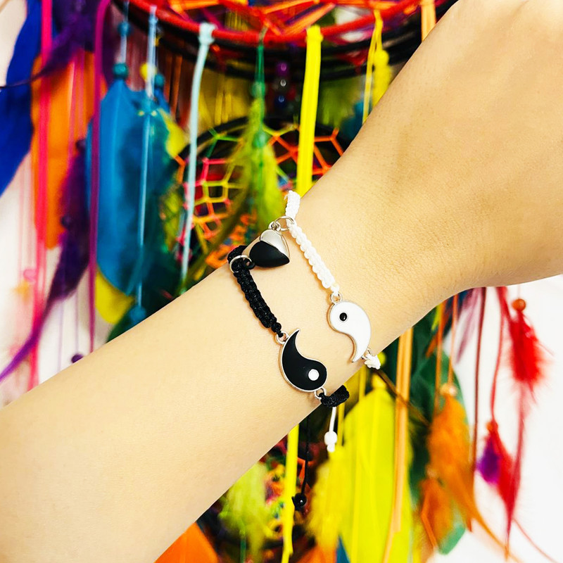 دستبند مدل یین و یانگ و قلب مجموعه دو عددی