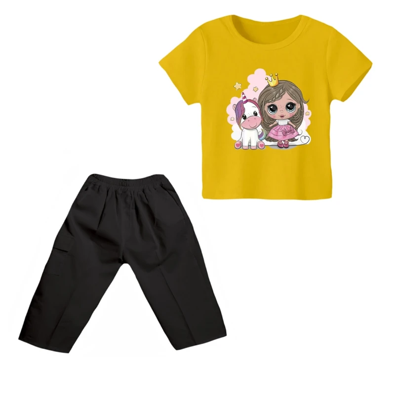 ست تی شرت و شلوارک دخترانه مدل یونیکورن کد ۳۱