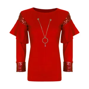 بلوز زنانه مدل 525 آستین پولک رنگ قرمز