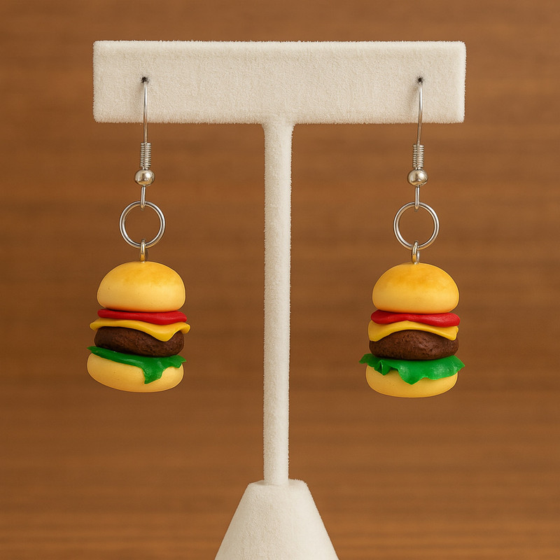 گوشواره دخترانه طرح برگر کد 01