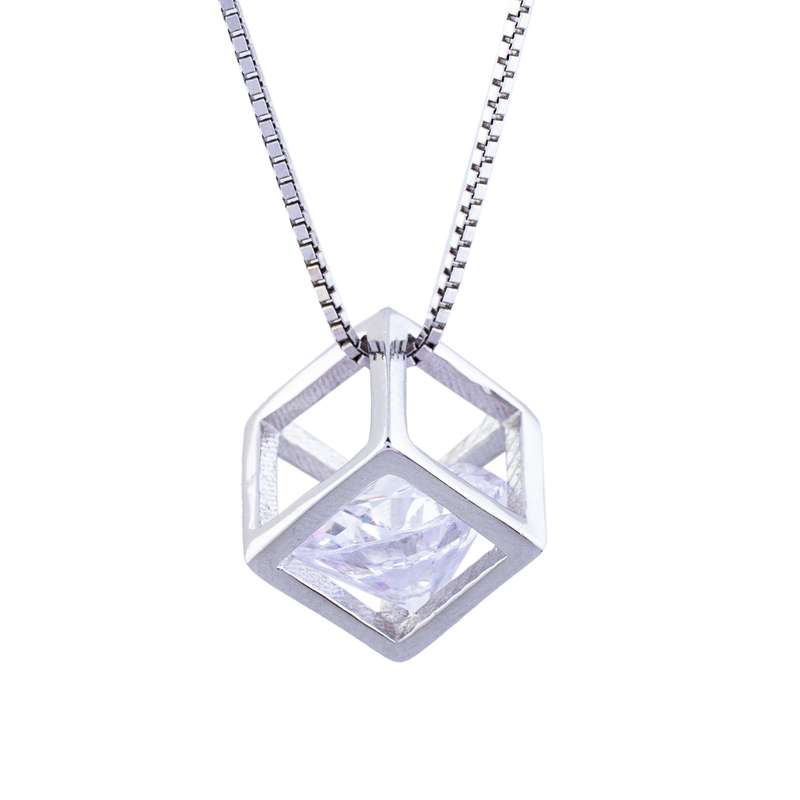 گردنبند نقره زنانه مدل جعبه الماس AMT_M068