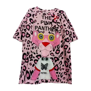 تی شرت آستین کوتاه دخترانه مدل پلنگ صورتی