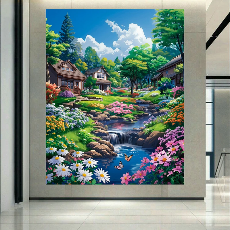 پوستر پارچه ای طرح مخمل روستای سرسبز مدل طبیعت و آرامش کد AR303993