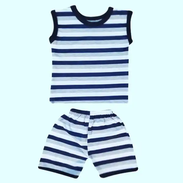 ست تاپ و شلوارک بچگانه مدل راه راه کد So5 رنگ سرمه ای