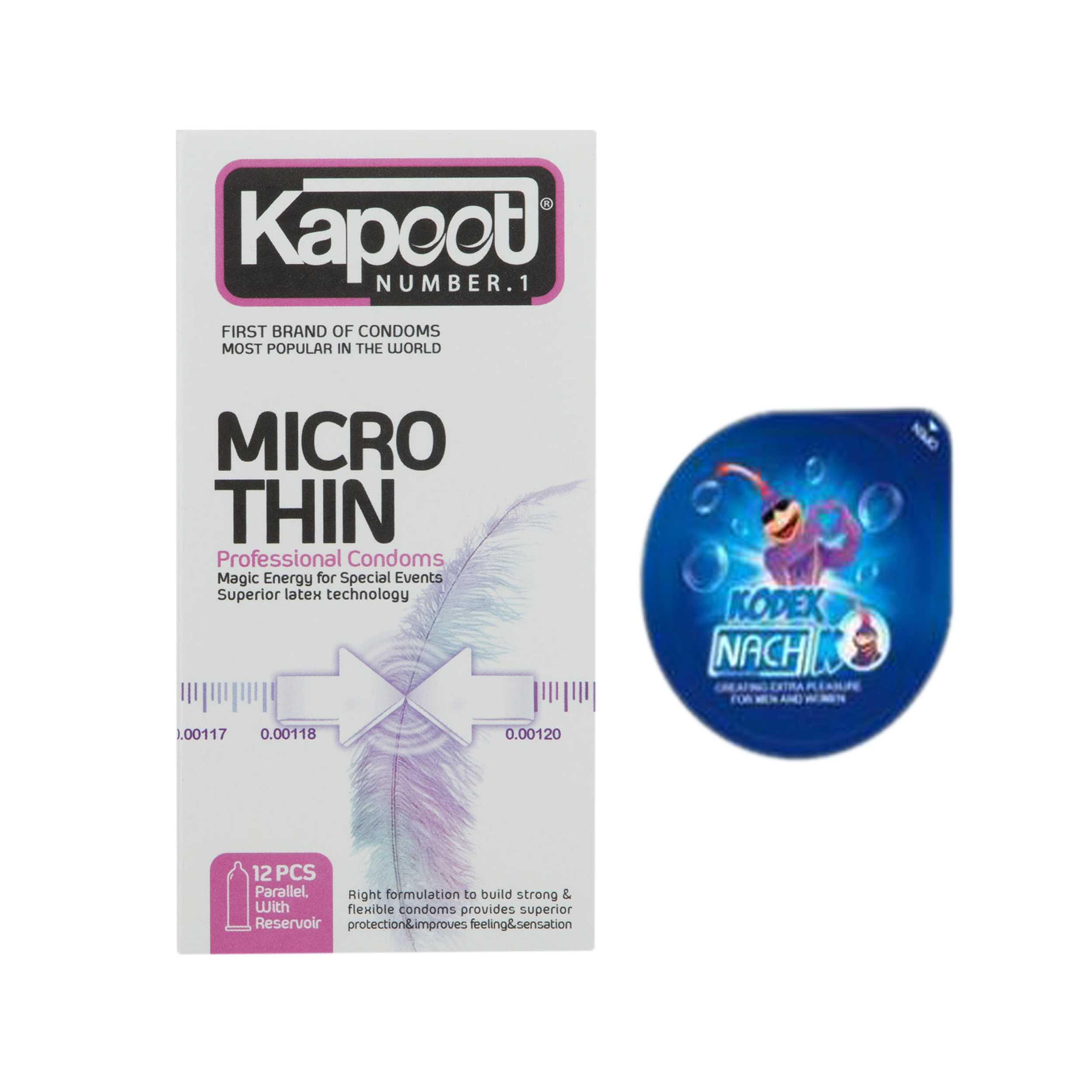 کاندوم کاپوت مدل Micro Thin بسته 12 عددی به همراه کاندوم ناچ کدکس مدل بلیسر 