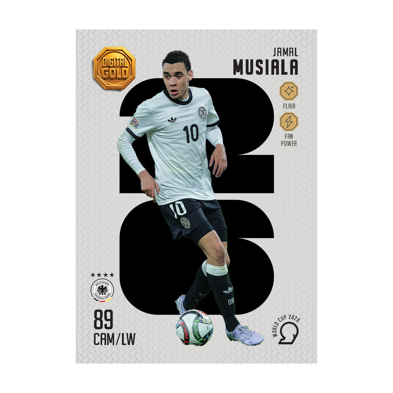 شمش طلای دیجیتال 18 عیار سوت مدل موسیالا MUSIALA طرح کارت فوتبالی جام جهانی 2026 کد SO10130026