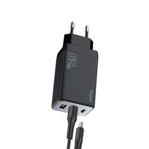شارژر دیواری 65 وات 3 پورت تراسمی مدل CH05-047 Super Fast Charge PD 65W GaN به همراه کابل USB-C"

