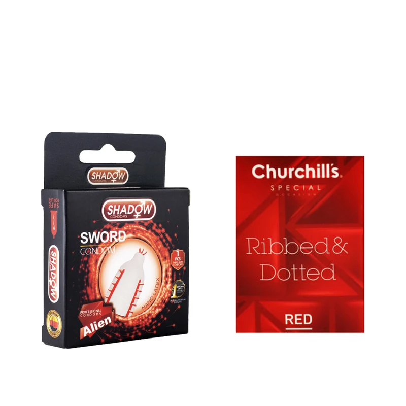 کاندوم شادو مدل Sword به همراه کاندوم چرچیلز مدل Hot Gel بسته 3 عددی
