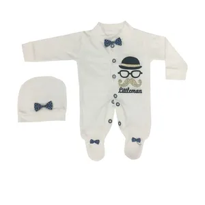 ست سرهمی و کلاه نوزادی پسرانه طرح سبیل کد 102