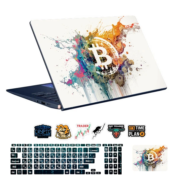 استیکر لپ تاپ توییجین و موییجین طرح Bitcoin کد 20 مناسب برای لپ تاپ 15.6 اینچ به همراه برچسب حروف فارسی کیبورد