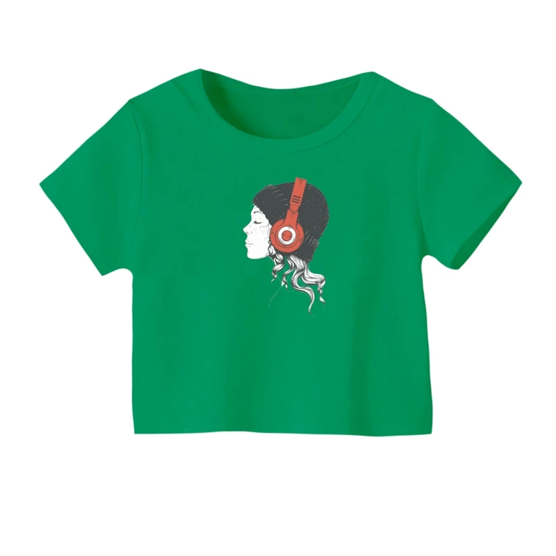 کراپ‌ تی‌شرت آستین کوتاه زنانه مدل هدفون