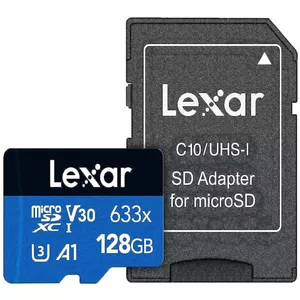 کارت حافظه microSDXC لکسار مدل V30 A1 کلاس 10 استاندارد UHS-I U3 سرعت 100MBps ظرفیت 128گیگابایت به همراه آداپتور SD