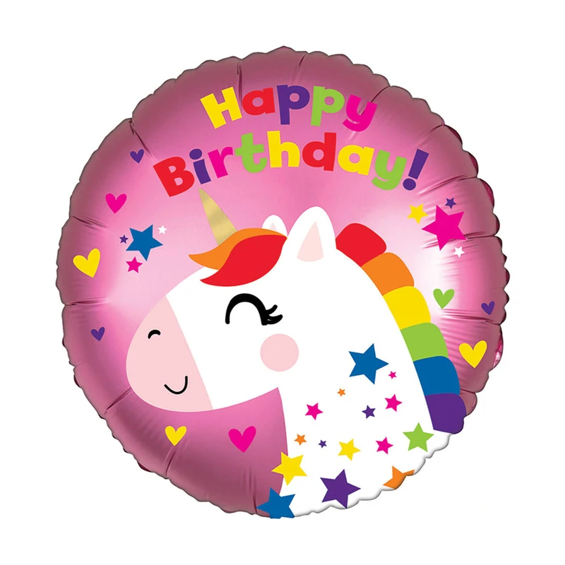 بادکنک فویلی مدل گرد هپی برث دی اسب تک‌شاخ یونیکورن Happy Birthday کد KP-HBD-484
