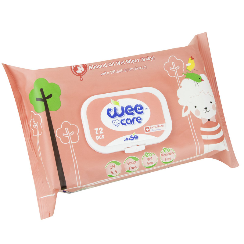 دستمال مرطوب کودک وی کر مدل عصاره جوانه گندم و روغن بادام بسته 72 عددی
