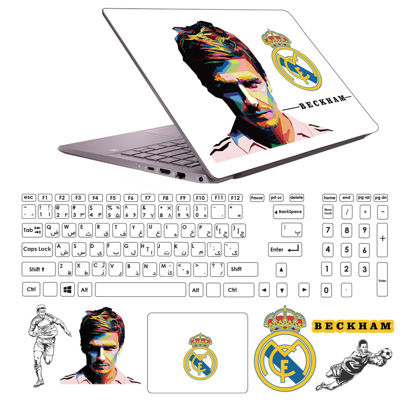 استیکر لپ تاپ مدل David Beckham کد 6094 hk مناسب برای لپ تاپ 15.6 اینچ به همراه برچسب حروف فارسی کیبورد