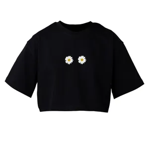 کراپ‌تاپ آستین کوتاه زنانه مدل بابونه کد 11 رنگ مشکی