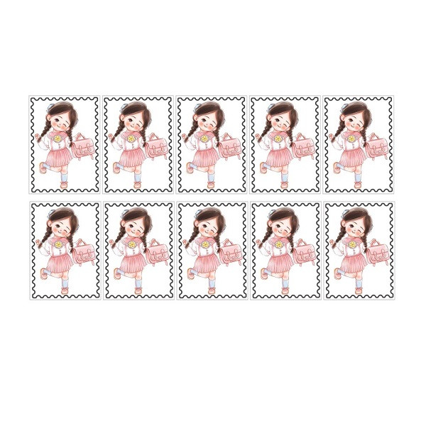 برچسب مدل تمبر فانتزی طرح دختر مجموعه 10 عددی